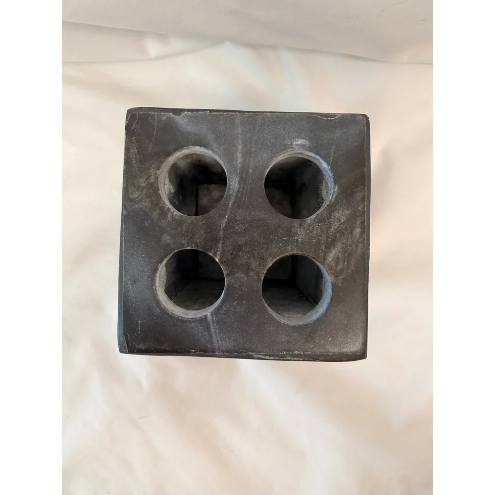 Vintage Black and White Marble Toothbrush Holder 4-Slot Square Stone Vanity